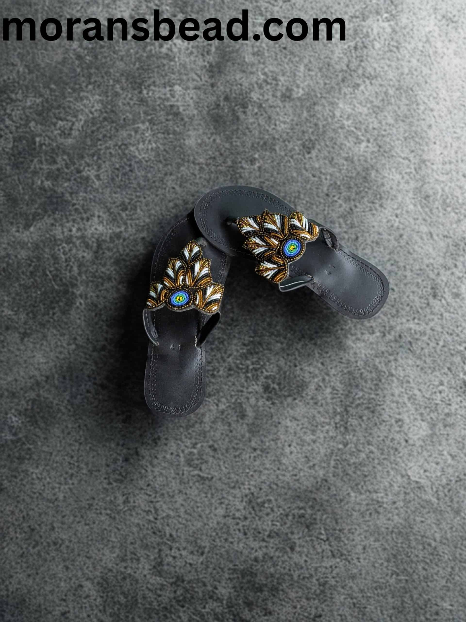 Handcrafted Maasai beaded sandals for women with colorful beadwork and leather straps.