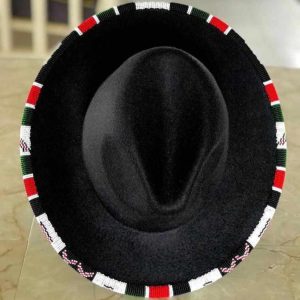 Handcrafted Maasai beaded unisex fedora hat by Nolari featuring vibrant colourful traditional African seed bead patterns on genuine leather, made in Kenya for Moransbead