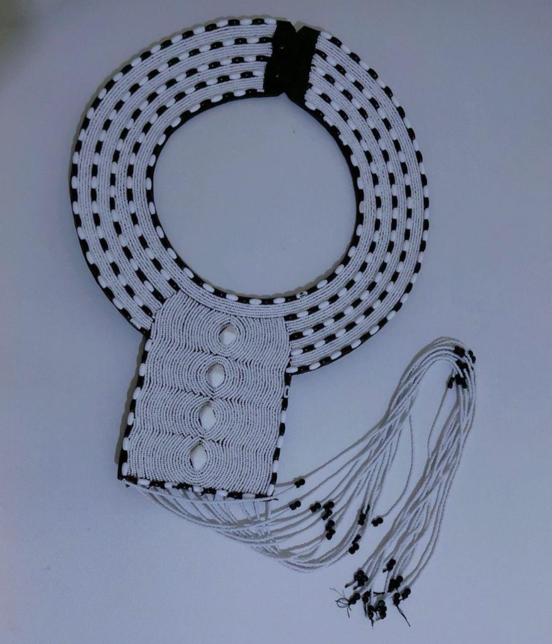 Handmade Maasai bridal beaded neckpiece with intricate traditional patterns