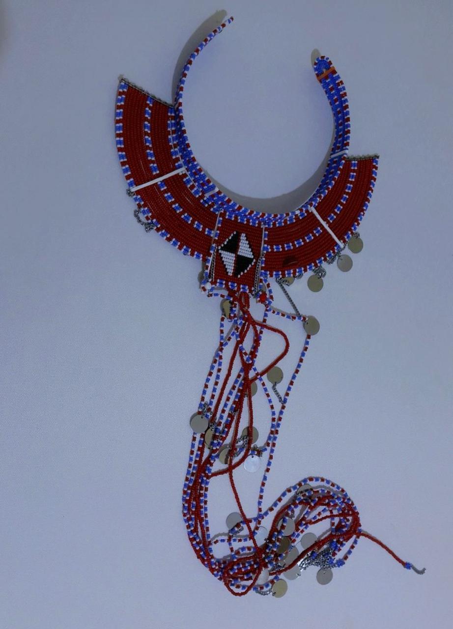 Handmade Maasai beaded neckpiece with colorful traditional African patterns