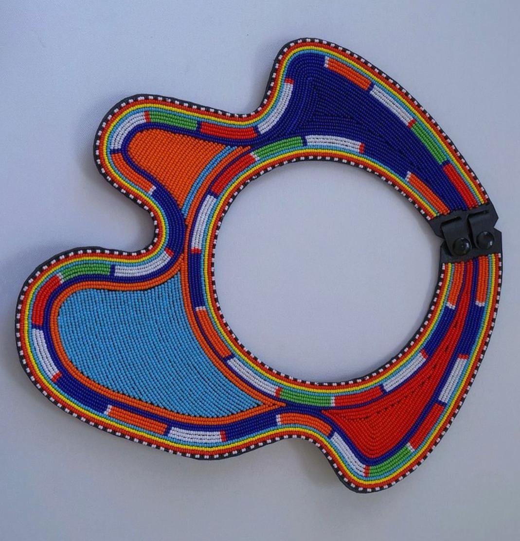 Handmade Maasai bridal beaded neckpiece with intricate traditional patterns