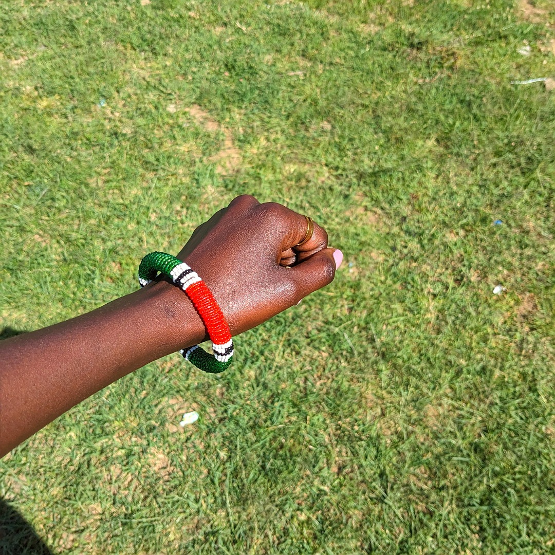 Handmade Maasai beaded bracelet with colorful traditional African patterns