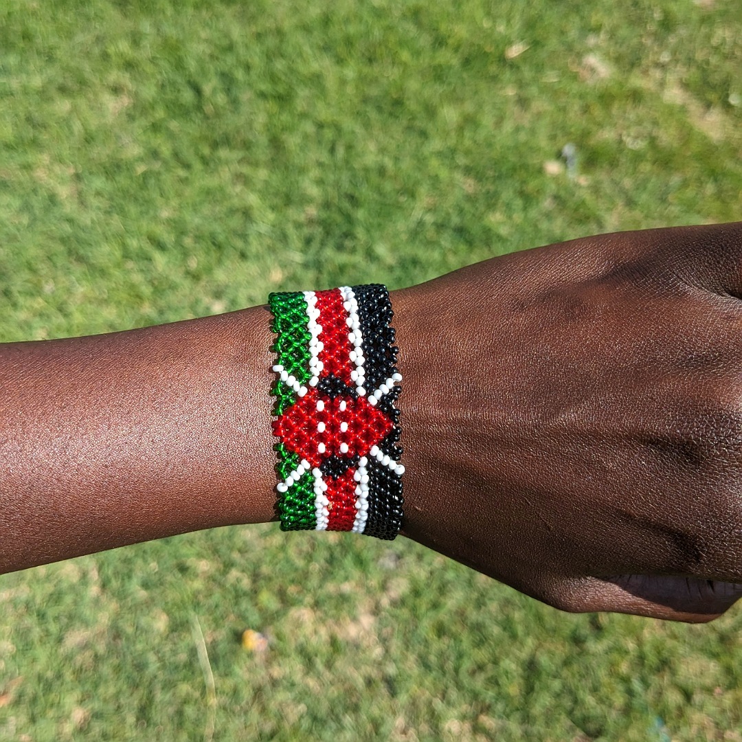 Handmade Maasai beaded bracelet with colorful traditional African patterns