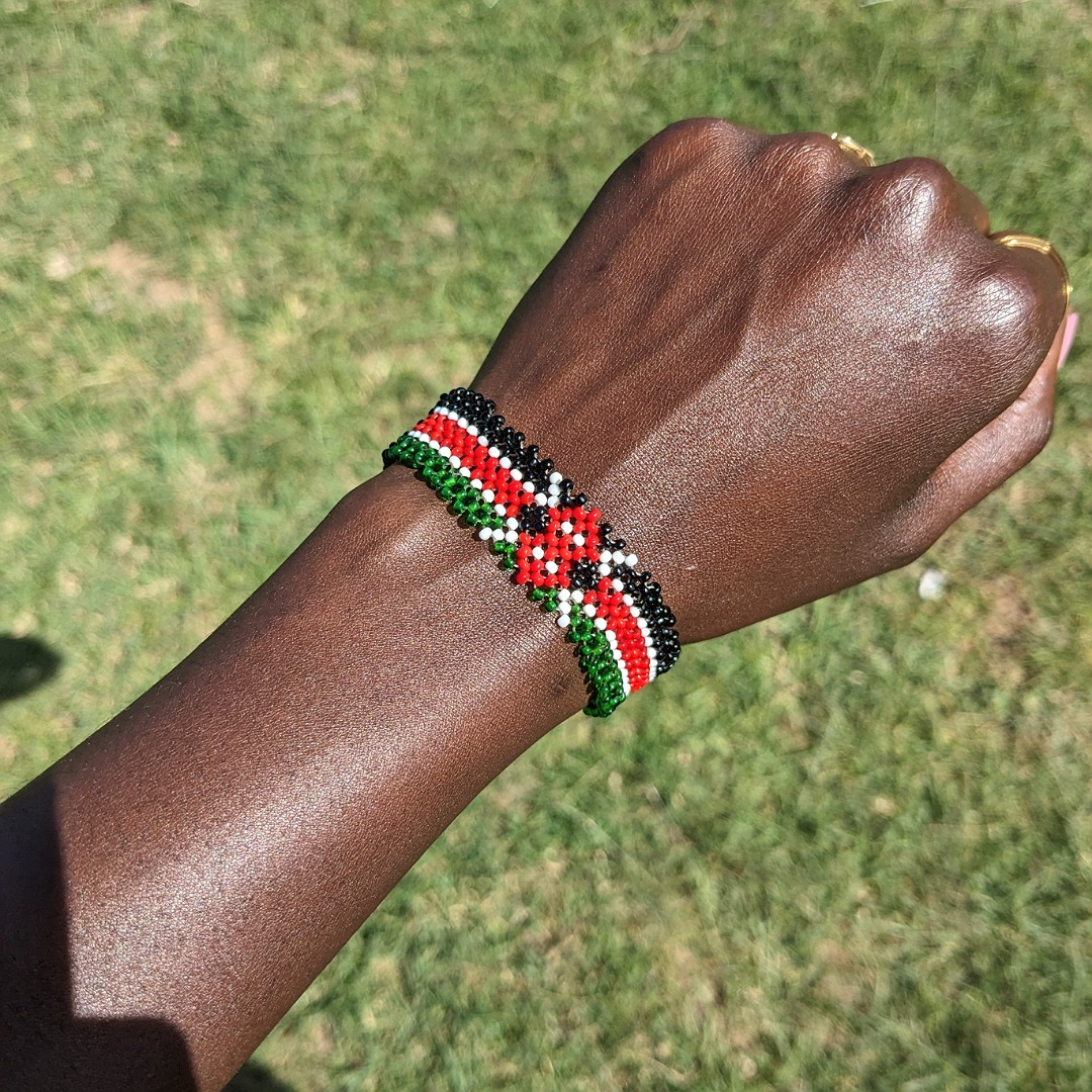 Handmade Maasai beaded bracelet with colorful traditional African patterns