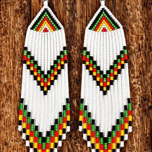 Handcrafted Maasai beaded drop dangle earrings by Kisieku featuring vibrant colourful traditional African seed bead patterns, lightweight and elegant, made in Kenya for Moransbead