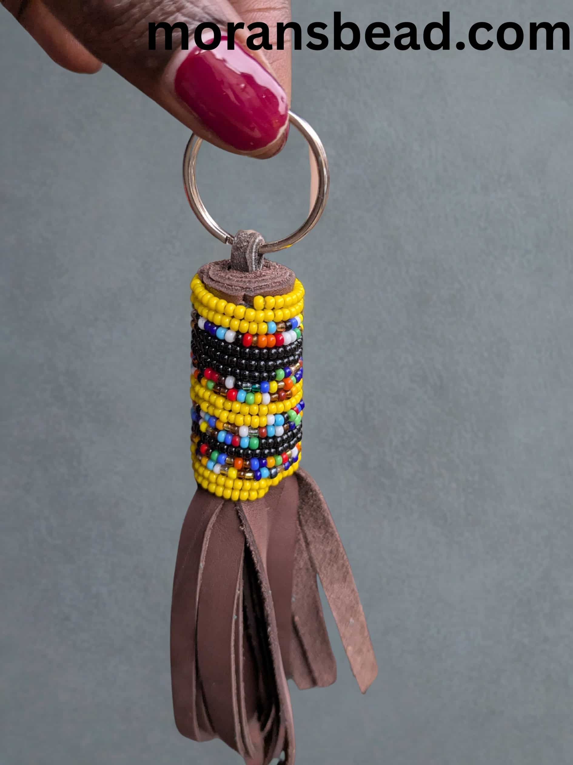 Handmade beaded leather keyholder with Maasai beadwork