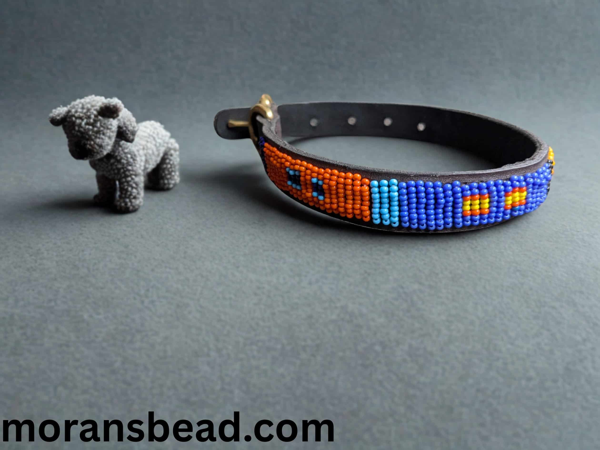 Handcrafted beaded dog collar with vibrant colors and intricate patterns.