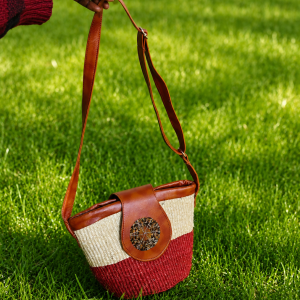 Beaded Leather and Sisal Handbag